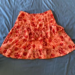 Peach and Red Floral Ruffle Mini Skirt
